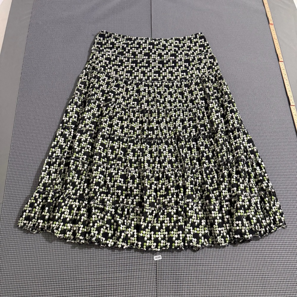 Max Studio Women Large Black Green Geometric Dot Tiered Mesh Midi Skirt 8711K10